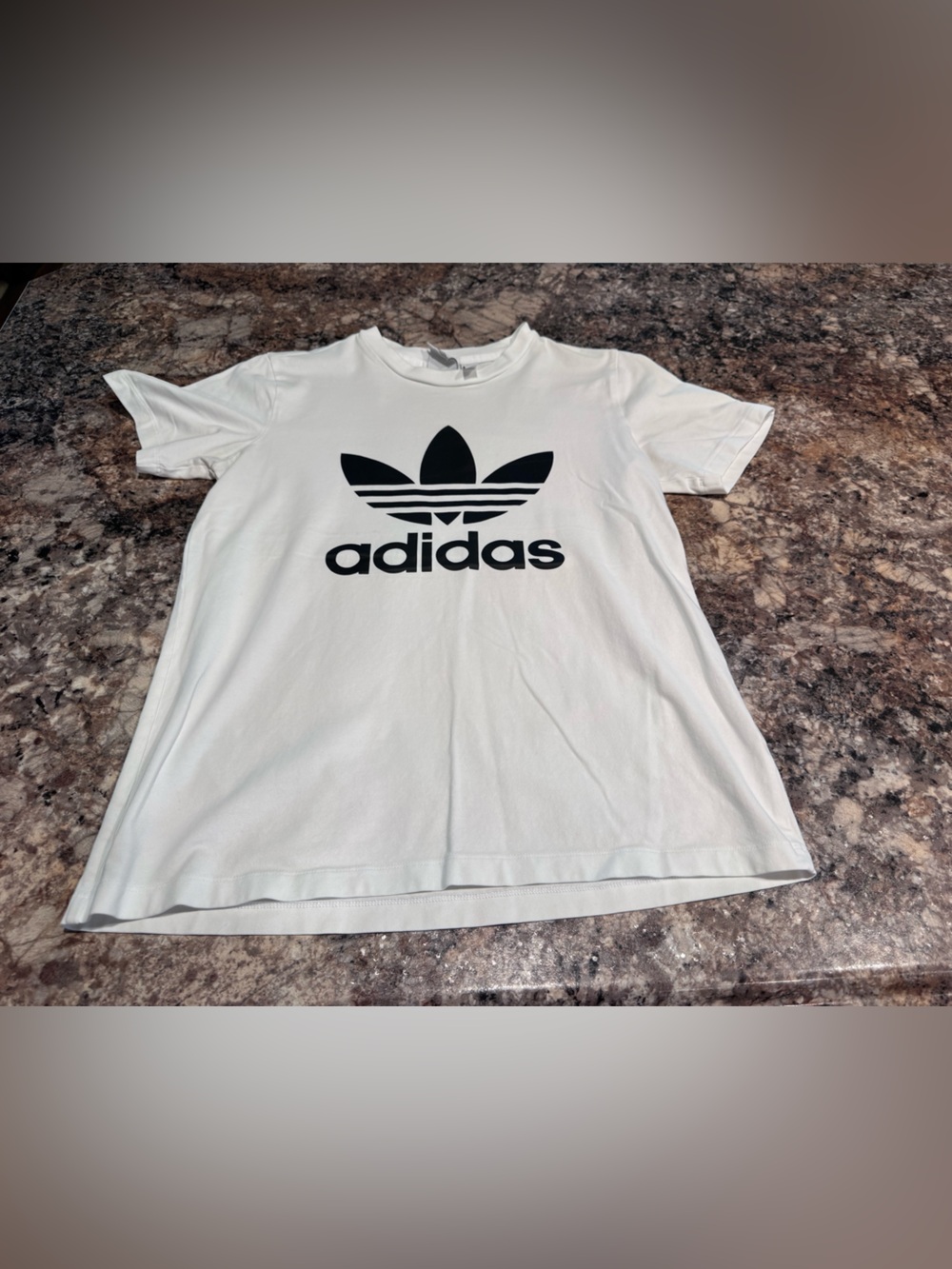 adidas White Tee with Black Trefoil Logo
